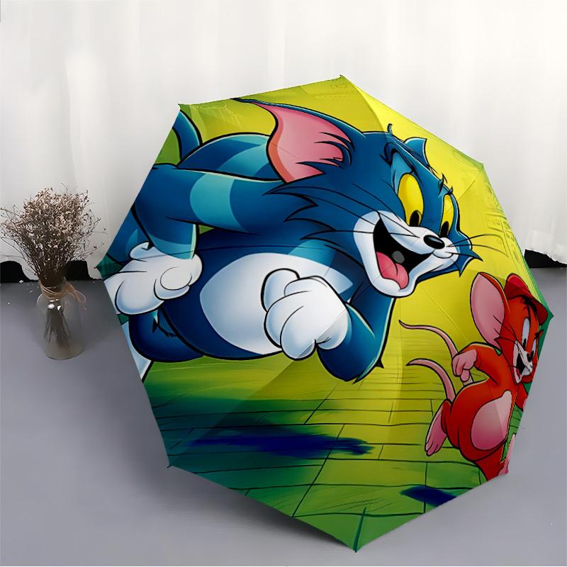 1pc Tom Jerry Automatic Open/Close Folding Umbrella, Windproof 8-Rib Construction, Lightweight Travel Umbrella for Women/Men096