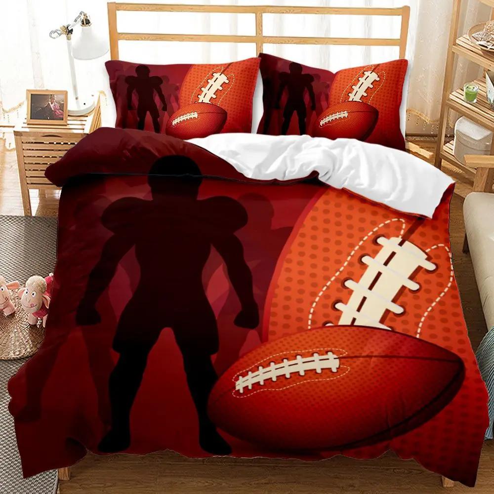 Football Duvet Cover Set Football with Fire Youth Sports Teens Bedding Set Football Double Queen King Size Polyester Qulit Cover