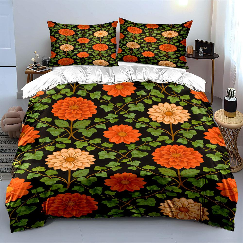 Orange and cream flowers. Bedding sets Duvet cover sets Duvet covers Pillowcases(1 * Duvet Cover 2 * Pillowcases without duvet insert)