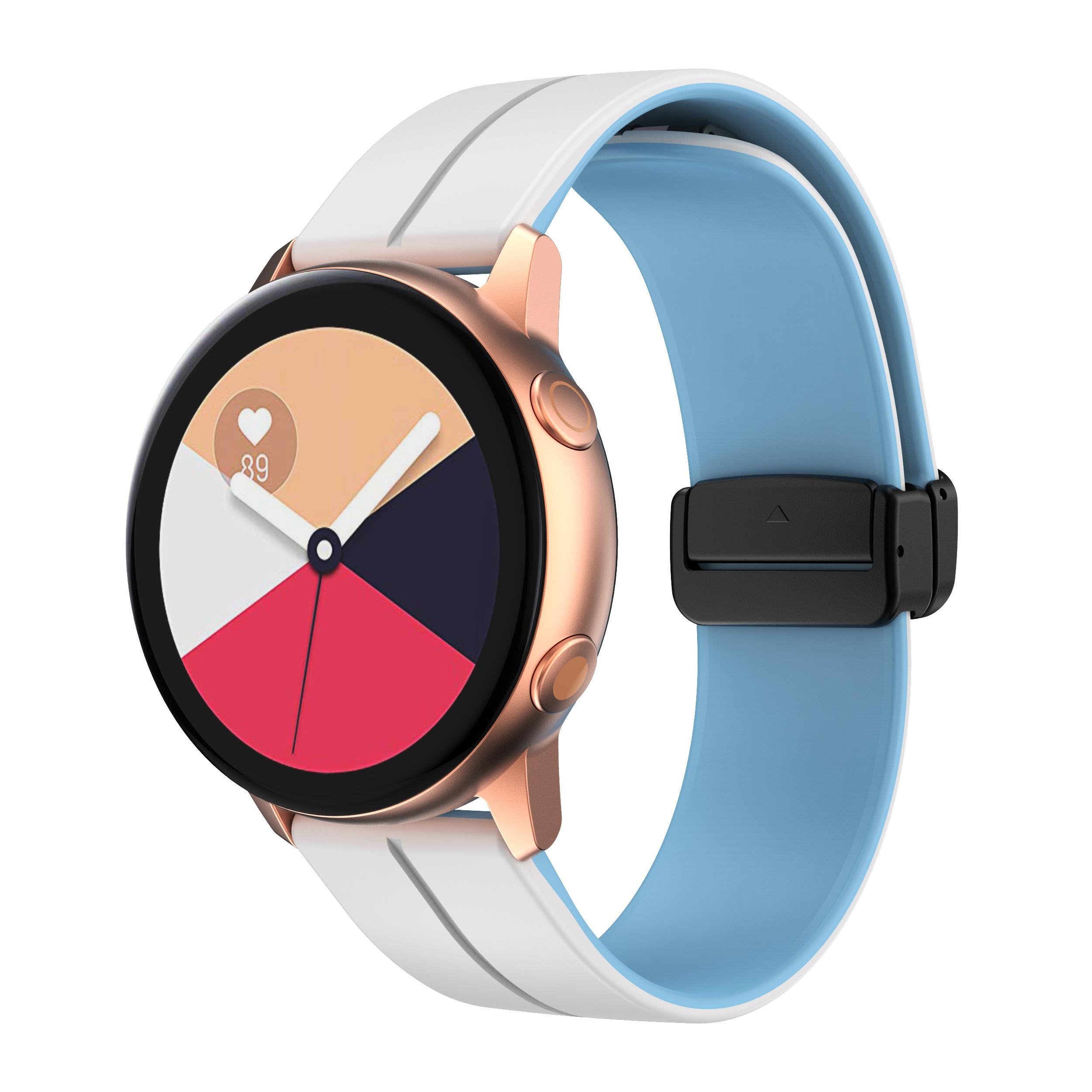 

Magnetic Watch Band for Garmin vivomove Trend/Style/Luxe ,20mm Silicone Dual Color Sport Straps with Black Folding Buckle Midnight Blue+White
