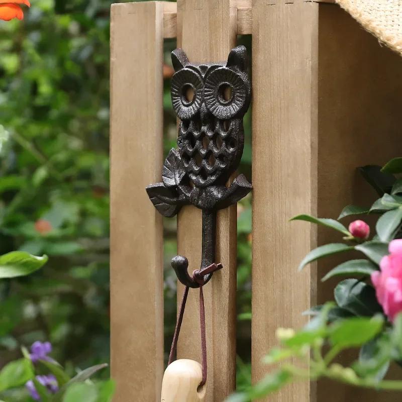 Hollow Owl Hook Wall Hanging Decoration Home Foyer Clothes Couple Cast Iron Black Wrought Iron Garden Courtyard Wall Decoration