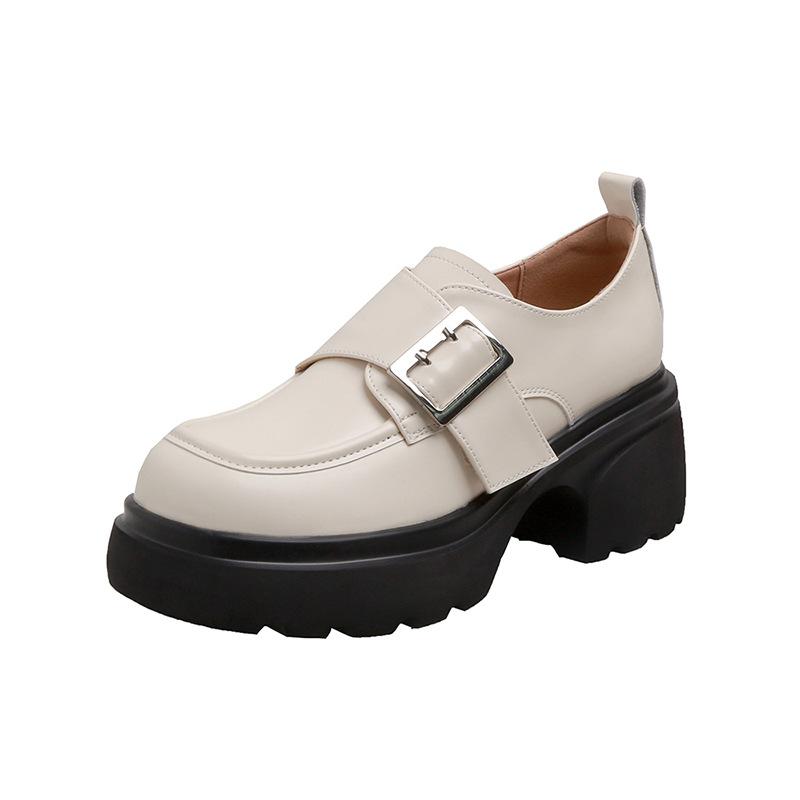 

Женские лоферы на платформе весна 2025 новая обувь на толстом каблуке с чувством дизайна, универсальный стиль, увеличивающий рост, маленькие кожаные туфли 39