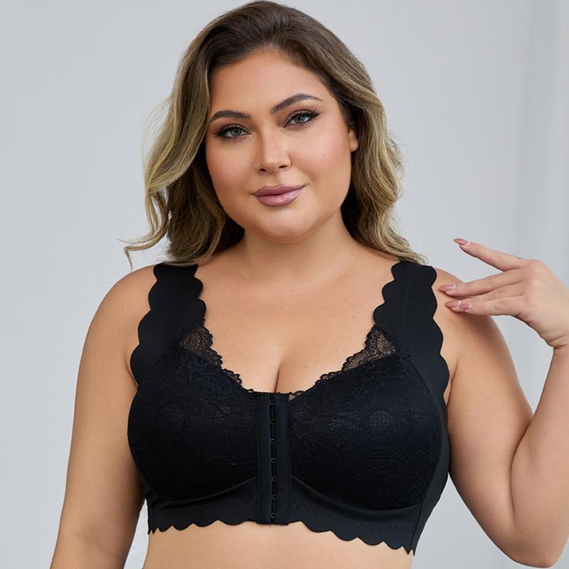 Europäische Größe Frontverschluss Spitzenunterwäsche Fixierte Cups Frontverschluss Weste Damen Übergröße Push-up-BH XL-4XL