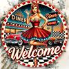 Vintage Aluminium Willkommensschild Retro Diner und Oldtimer Design x Zoll Blechkunst Wanddekoration für Zuhause Schlafzimmer