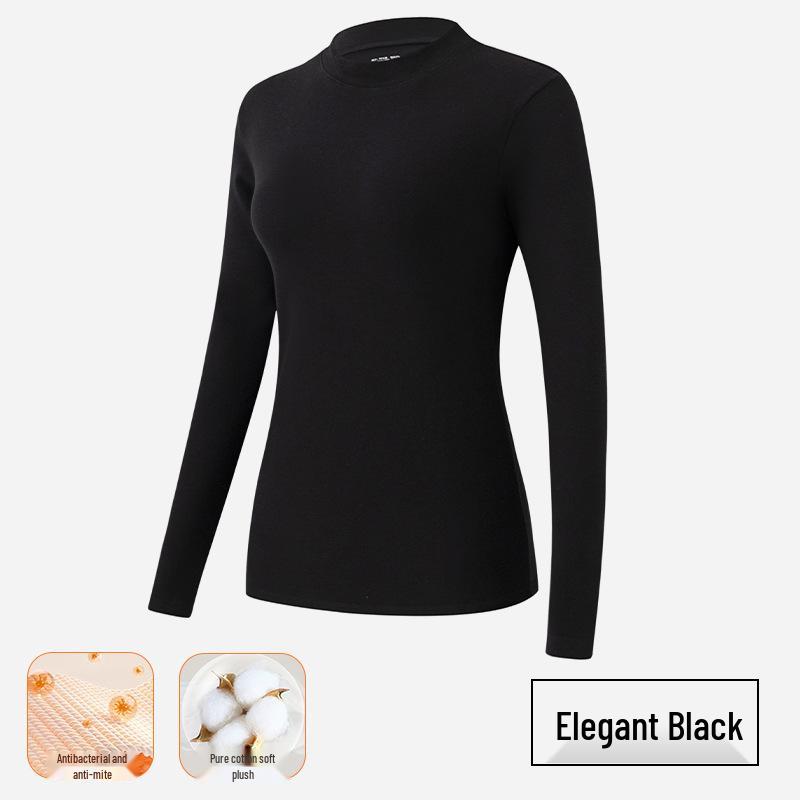 2025 Damen Mid-Neck Reines Baumwoll Herbst Thermotop, 280g Verdickt Gebürstet, Enganliegende Unterwäsche
