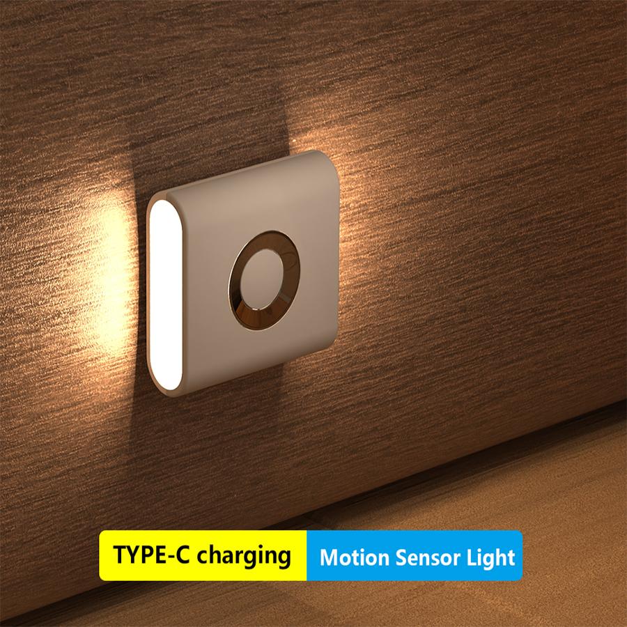 Motion Sensor Light LED Type C Rechargeable Wireless Night Light For Bedroom Staircase Hallway Indoor Lighting Closet Light