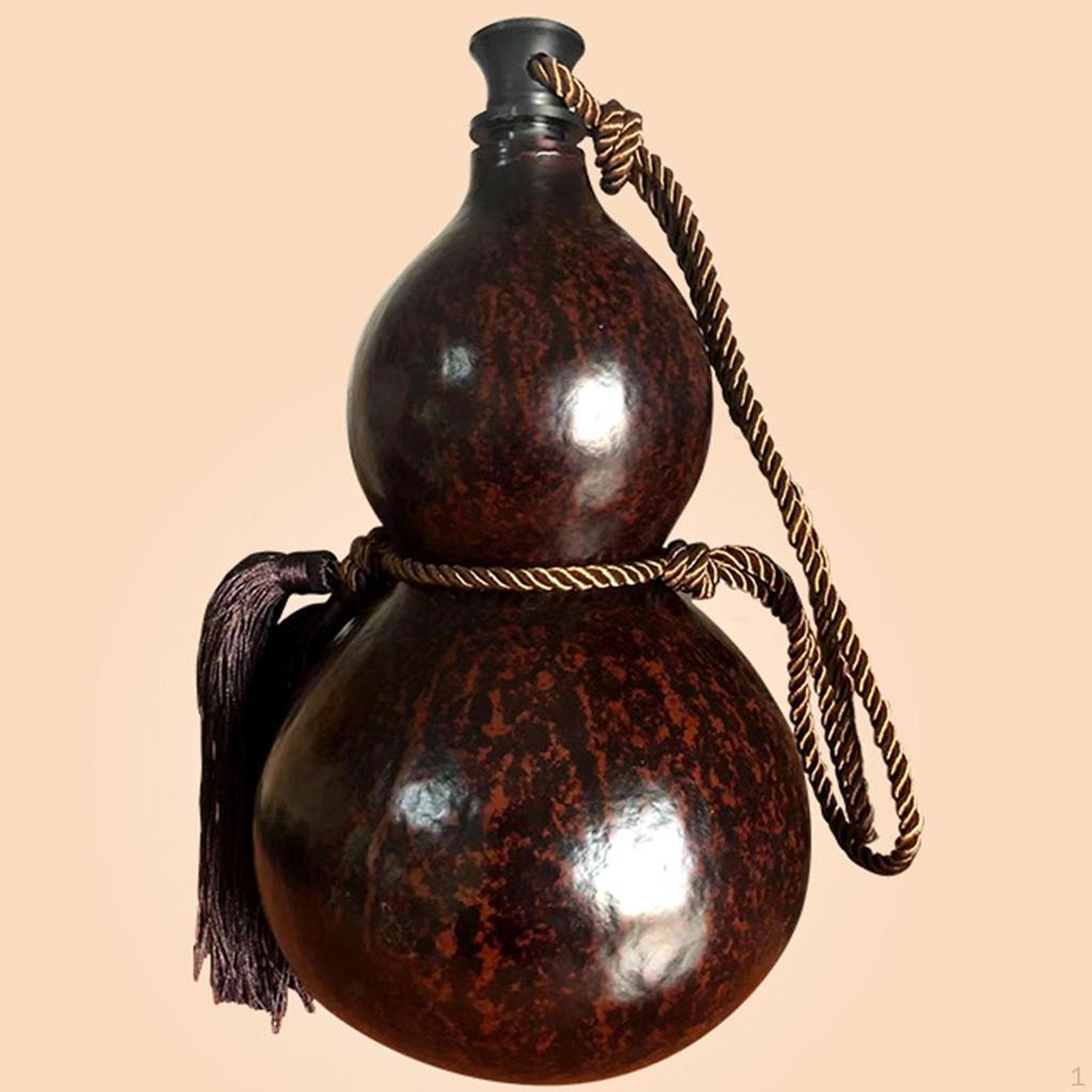 Gourd Bottle Craft with Braided Fringe Rope, Multifunctional Flagon Wine for Living Room,