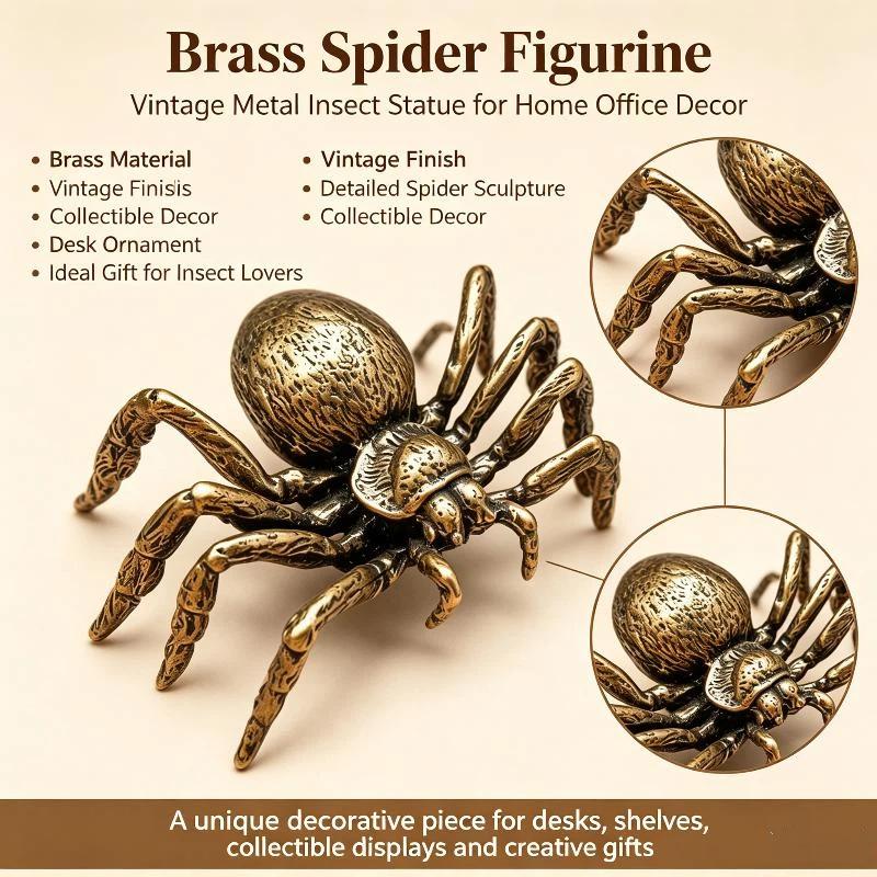 Creative Brass Spider Figurine Miniature Copper Insect Desktop Decor Vintage Tea Pet Craft Collection