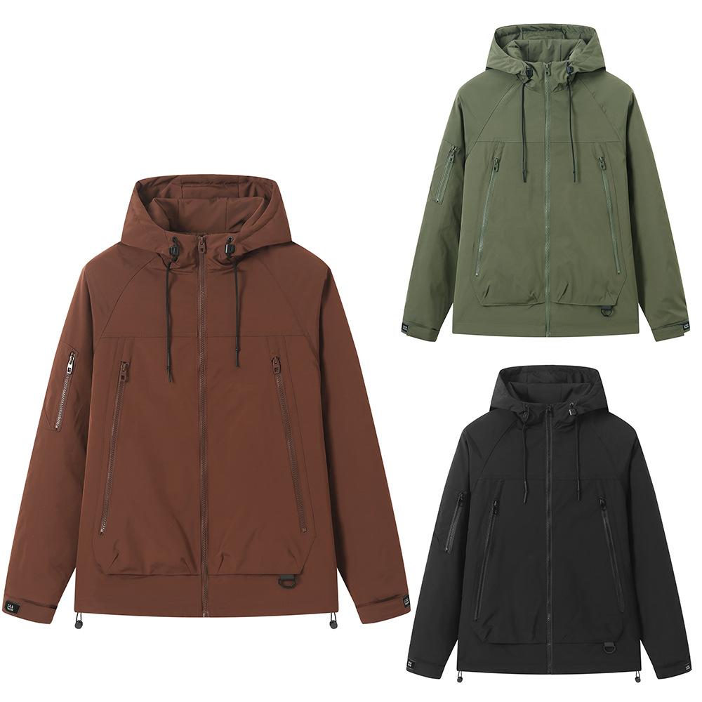 Cotton Hooded Windbreaker Outdoor Sports Jacket Men's Jacket Autumn and Winter Casual Hooded Outdoor Jacket Jacket Top Pull