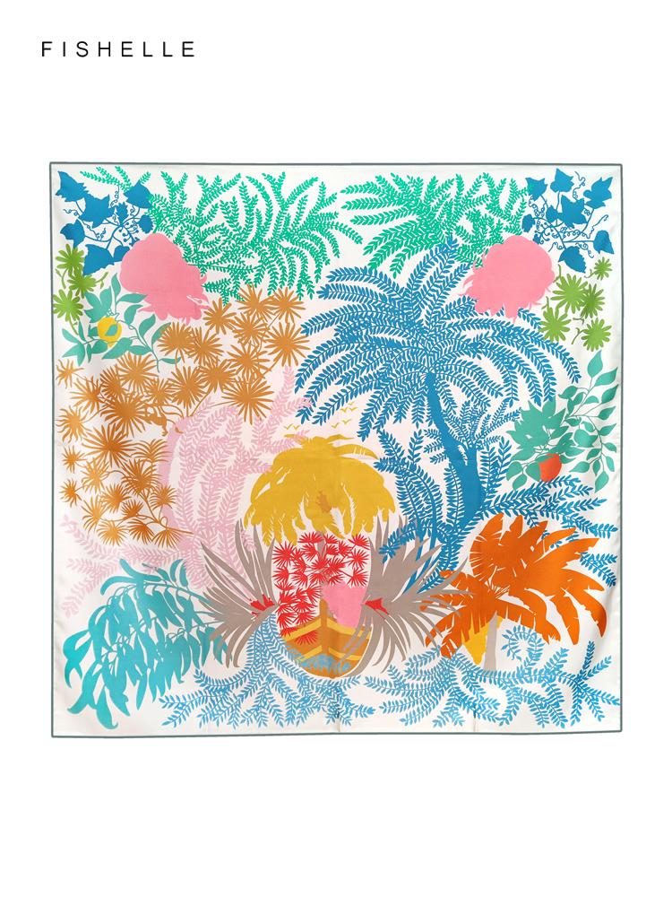 Fresh colorful tropical forest printed natural silk twill women scarf real silk scarves ladies spring autumn shawl luxury gifts