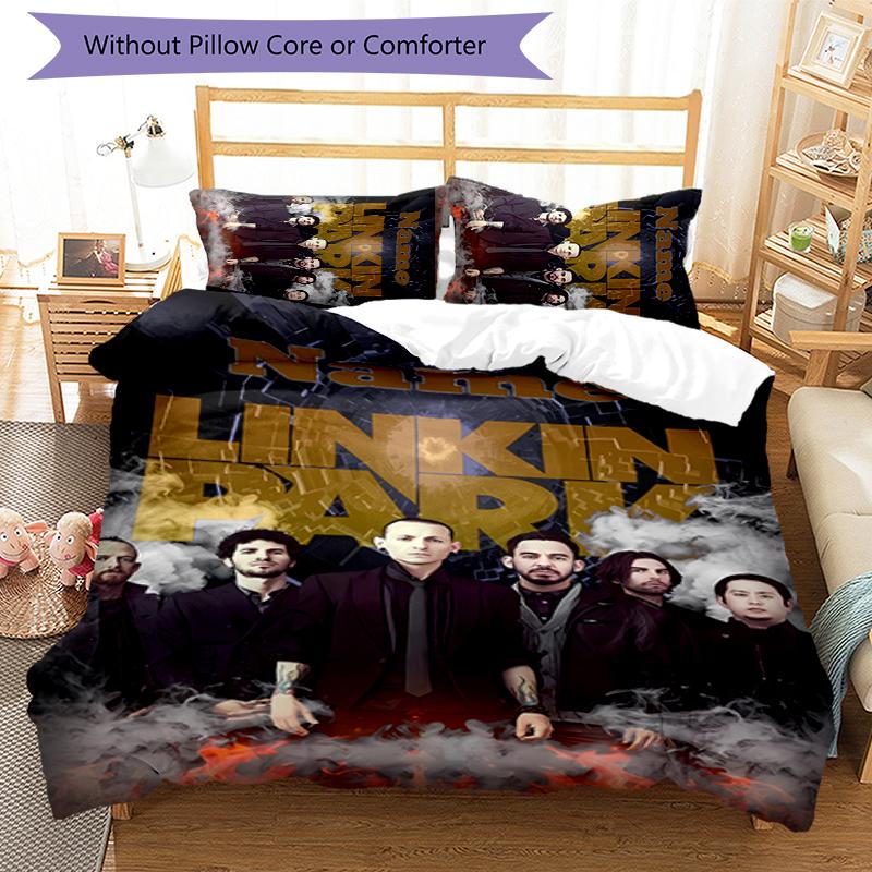 3pcs Custom Name Cartoon Linkin Park Bedding Set Duvet Cover Closure Includes 1 Duvet Cover & 2 Pillowcases for All Seasons Bedroom Decor