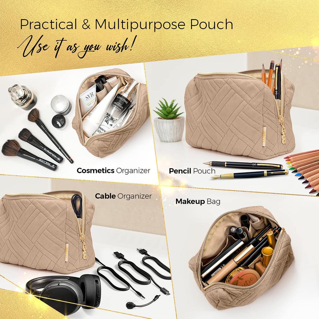 BOACAY Small Makeup Travel Cosmetic Pouch for Women and Zippered Toiletry Organizer for Cute Mini Case for Accessories and Brushes Bag, Kids, Purse,