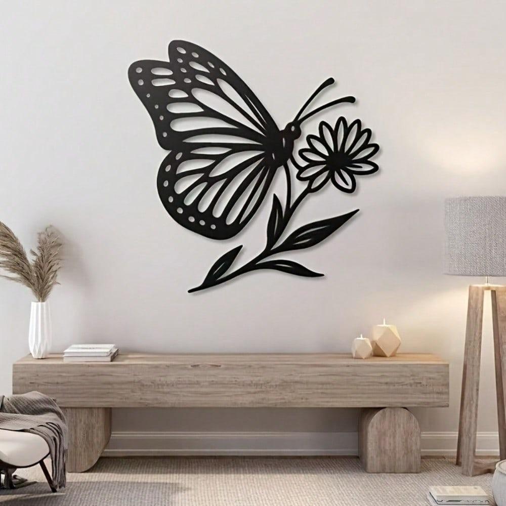 Butterfly Flower Metal Wall Art Vintage Iron Sculpture Home Garden Decor Gift