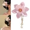 Elegant Magnolia Flower Hair Clip With Pearls Chain Fashion Resin Hair Styling Accessory For Women Girls Daily Wear