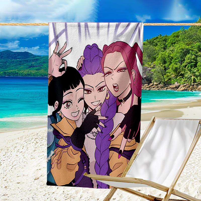 1pc KPop Demon Hunters8 Beach Towel, Beach and Seaside Swimming Pool Equipment, Fashion Pattern, Rectangular, Travel Essentials
