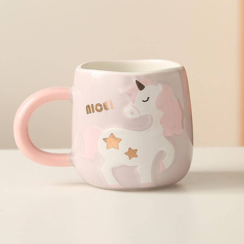 Unicorn Creative Personality Keramický šálek Kancelářský šálek kávy Studentský hrnek Roztomilý dívčí pár šálek vody