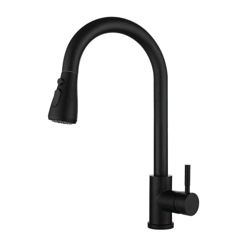 Matte Black 304 Stainless Steel Pull-Out Kitchen Faucet with Stop Button