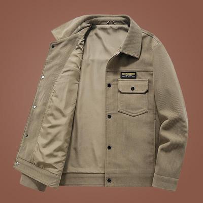 Autumn and Winter Men's Multi-pocket Casual Jacket Corduroy Lapel Solid Color Coat Men's Retro Long-sleeved Top Men's
