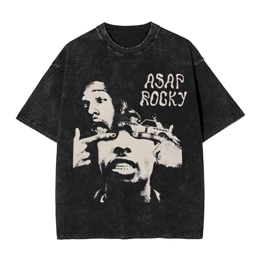 Design AAP Headscar Vintage Washed TShirt Men 100Cotton Clothing Streetwear Asaps  Oneck Short Sleeve