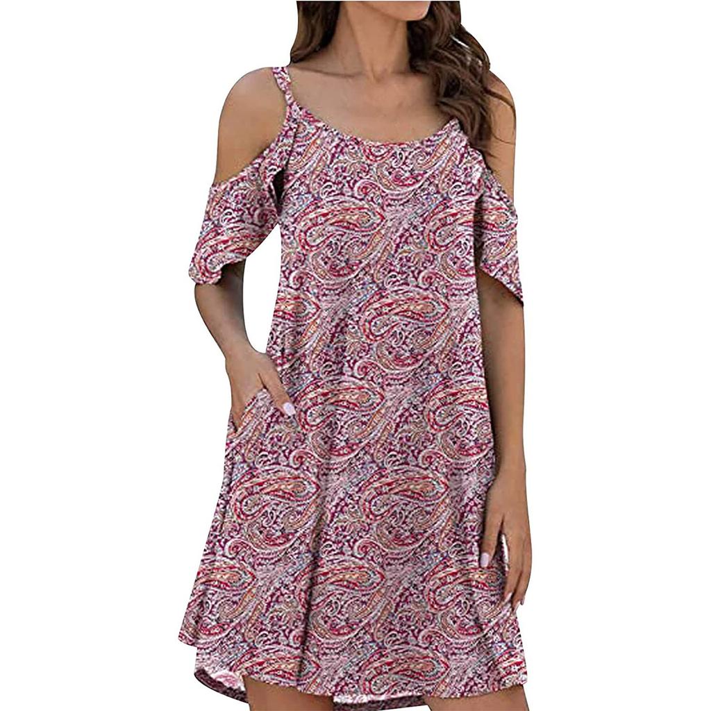 Women Fashion Ruffle Sleeve  Dress Tie-dye  Strapless Dress