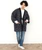 [KYOETSU] Men's Winter Fleece Hanten (5. Black One-Line Pattern, Size M)