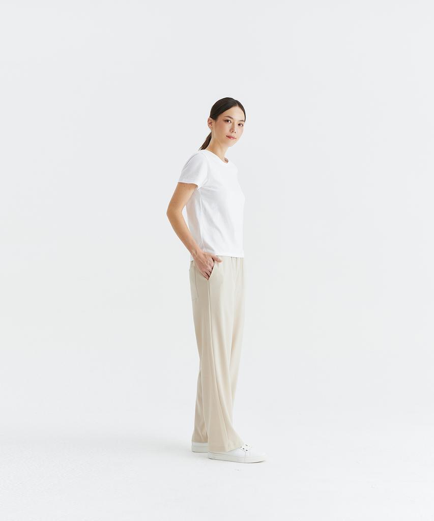 WHOLOVESART Unisex Semi-Wide Elastic Waist Slacks Cream