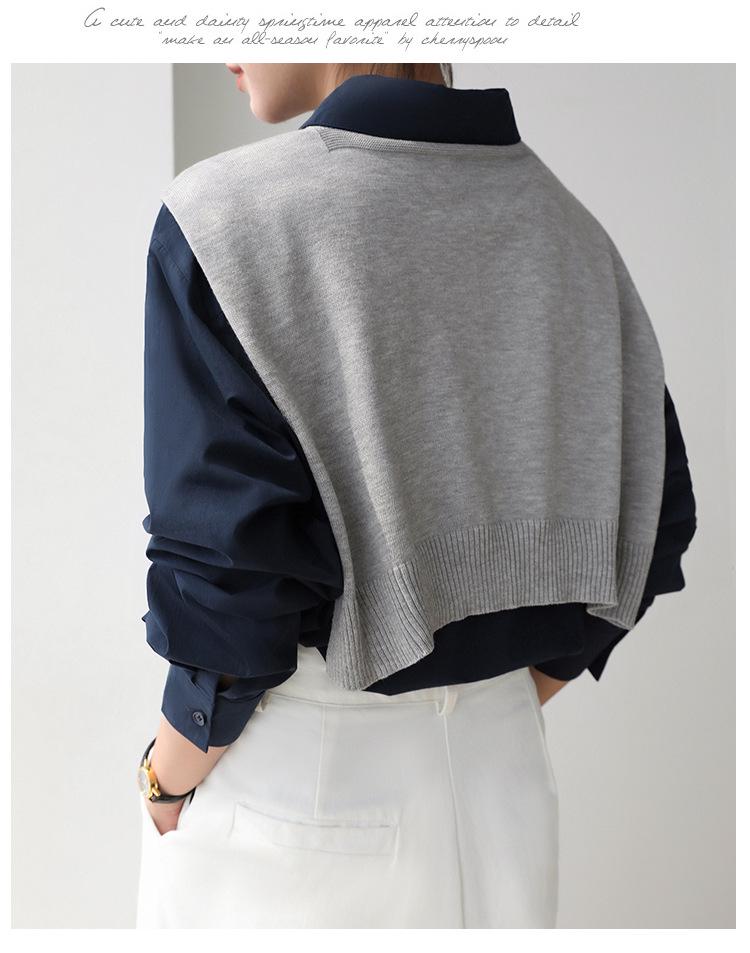 2026 Retro Korean Style Dark Blue Sun Protection Long Sleeve Shirt - Women's Slimming, Loose Fit, Simple Fashion.