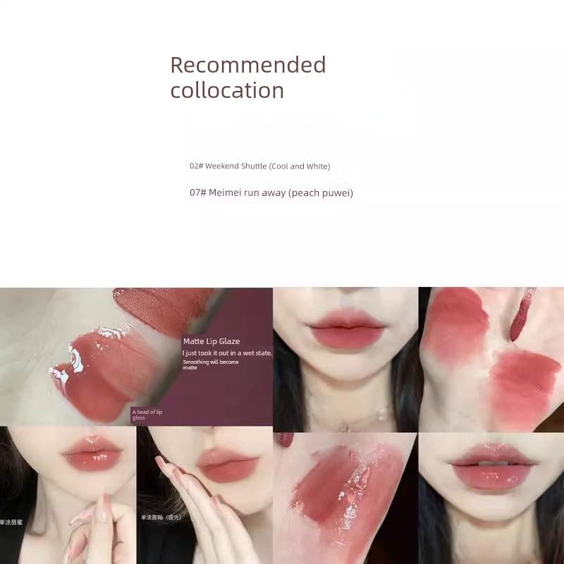 [Mirror + Matte] Double-Headed Lip Lacquer Transparent Water and Light Sense Low Saturation Lip Mud Pseudo Plain Lipstick White Student