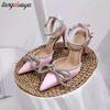Glitter Rhinestones Pumps Ladies Sexy Crystal Bowknot High Heels Women Elegant Slim Heels  Party Wedding Pumps 36-42