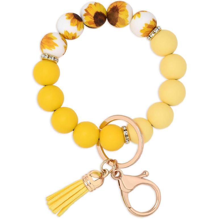 BAOSIWA Silicone Beaded Keychain Wristlet Key Ring Bracelet Cute Car Key Chain Holder for Women Girls