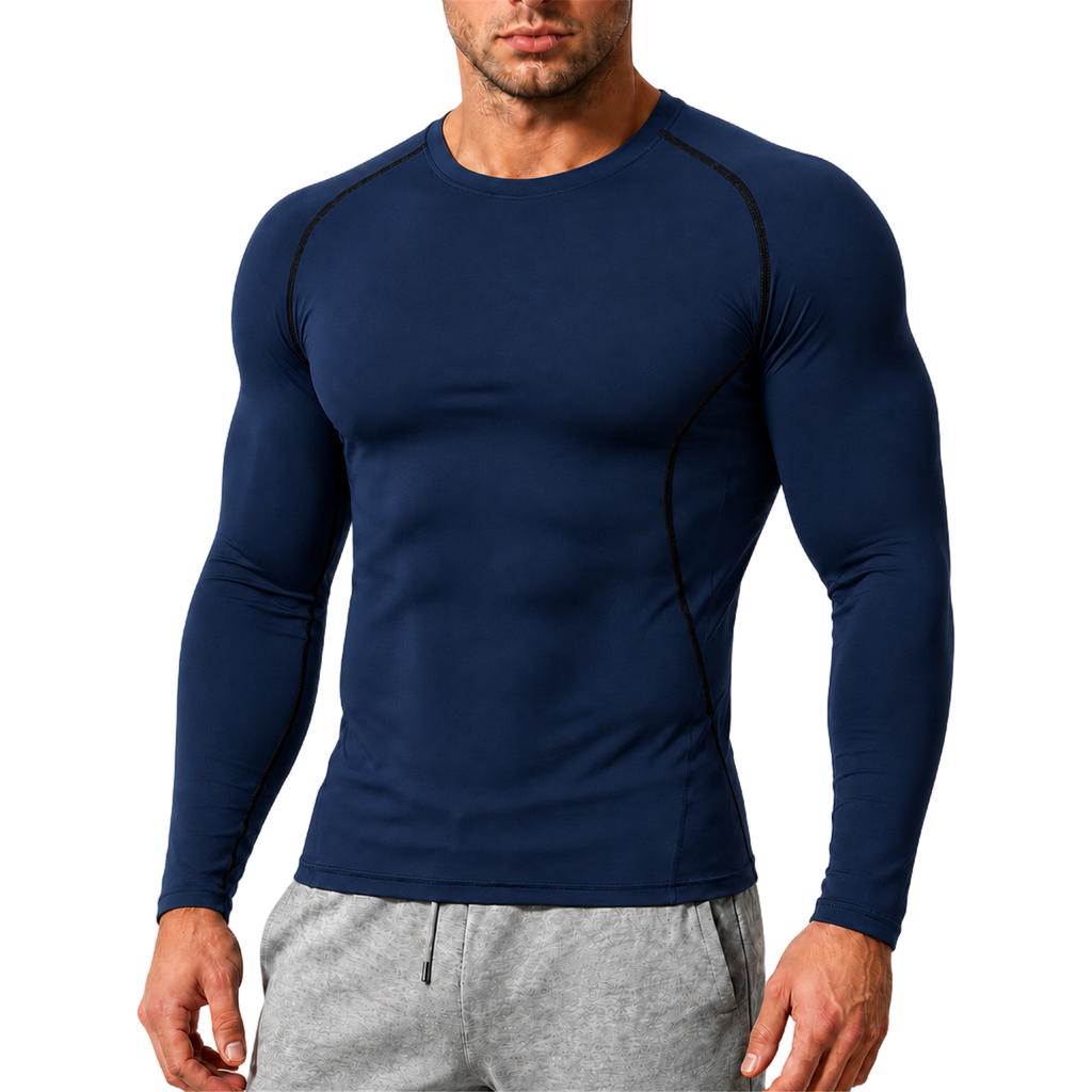 Men's Compression Long Sleeve Shirt Athletic Training Top Quick Dry Breathable High Stretch Base Layer for Running Basketball