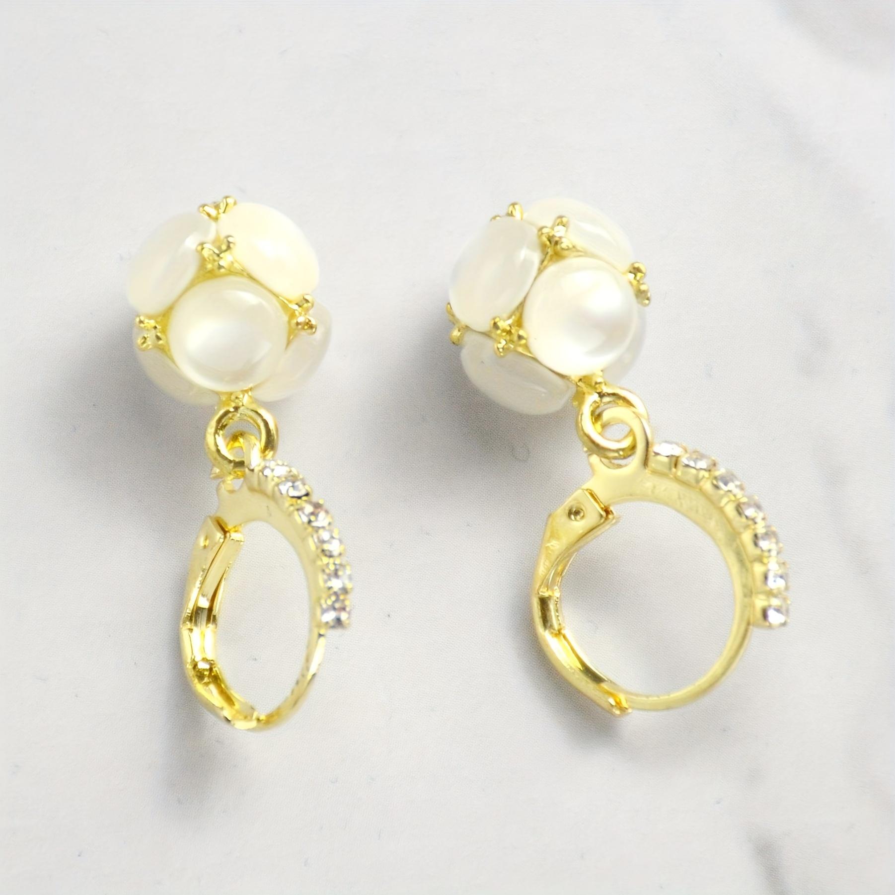 

Gold Plated Stainless Steel Huggie Hoop Earrings with Opal Cat s Eye Ball Clear CZ Drops for Women золотий