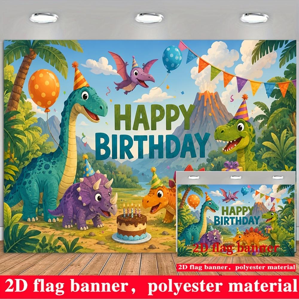 Cartoon Dinosaur Happy Birthday Banner Backdrop Balloons Jungle Volcano Theme