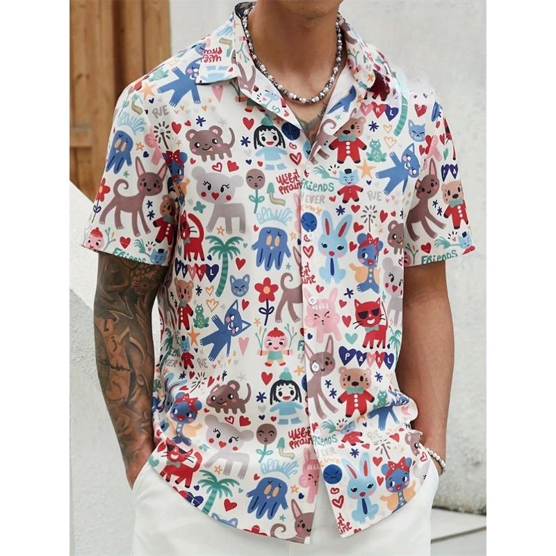 Cheap Floral Shirts Men's Hawaii Holiday Party Blouse 2025 Lapel Beach Shirt Flower Korean Fashion Short-sleeved Womens Clothes