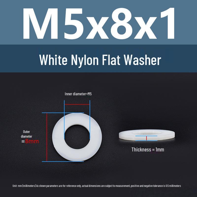 Yigu High-Temperature Wear-Resistant White Nylon Flat Washer, Sizes M2-M24