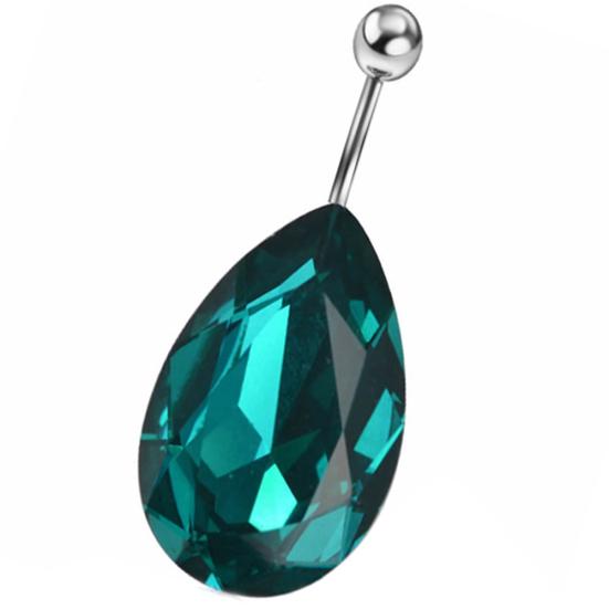Surgical Steel Tear Drop Rhinestone Button Barbell Bar Belly Navel Ring Body Piercing
