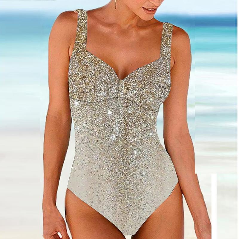 

Жіночий купальник на плечових лямках Синій блискучий купальник бікіні танкіні M срібний