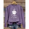Coffee retro pattern casual round-neck women's autumn and winter long-sleeve top