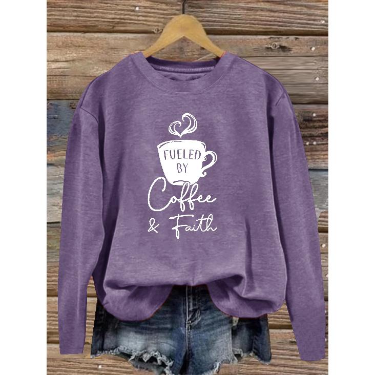 Coffee retro pattern casual round-neck women's autumn and winter long-sleeve top