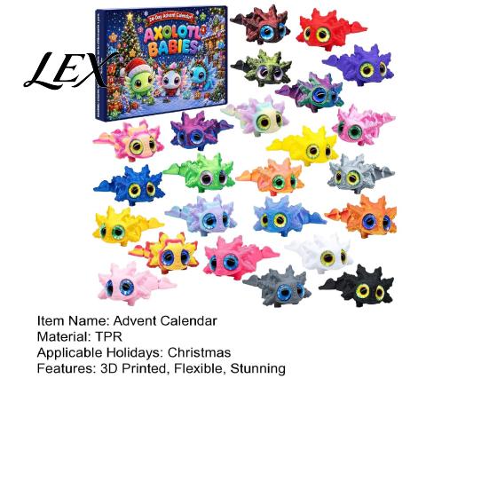 Holiday Boxes Axolotl Advent Calendar 2026, 3D Printed Jointed Flexible Toys, 24 Days Birthday Presents for Boys Girls Christmas Countdown with