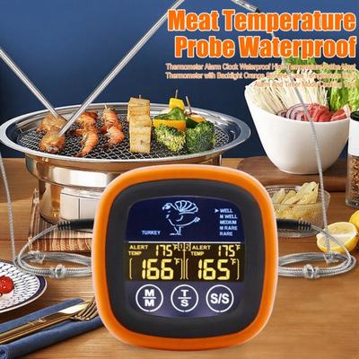 Despertador Termômetro de Alimentos com Dupla Sonda Longa Display LCD Preciso para Churrasco Carne Alimentos Cozinha Forno Termômetro Digital Eletrônico Timer de Alarme
