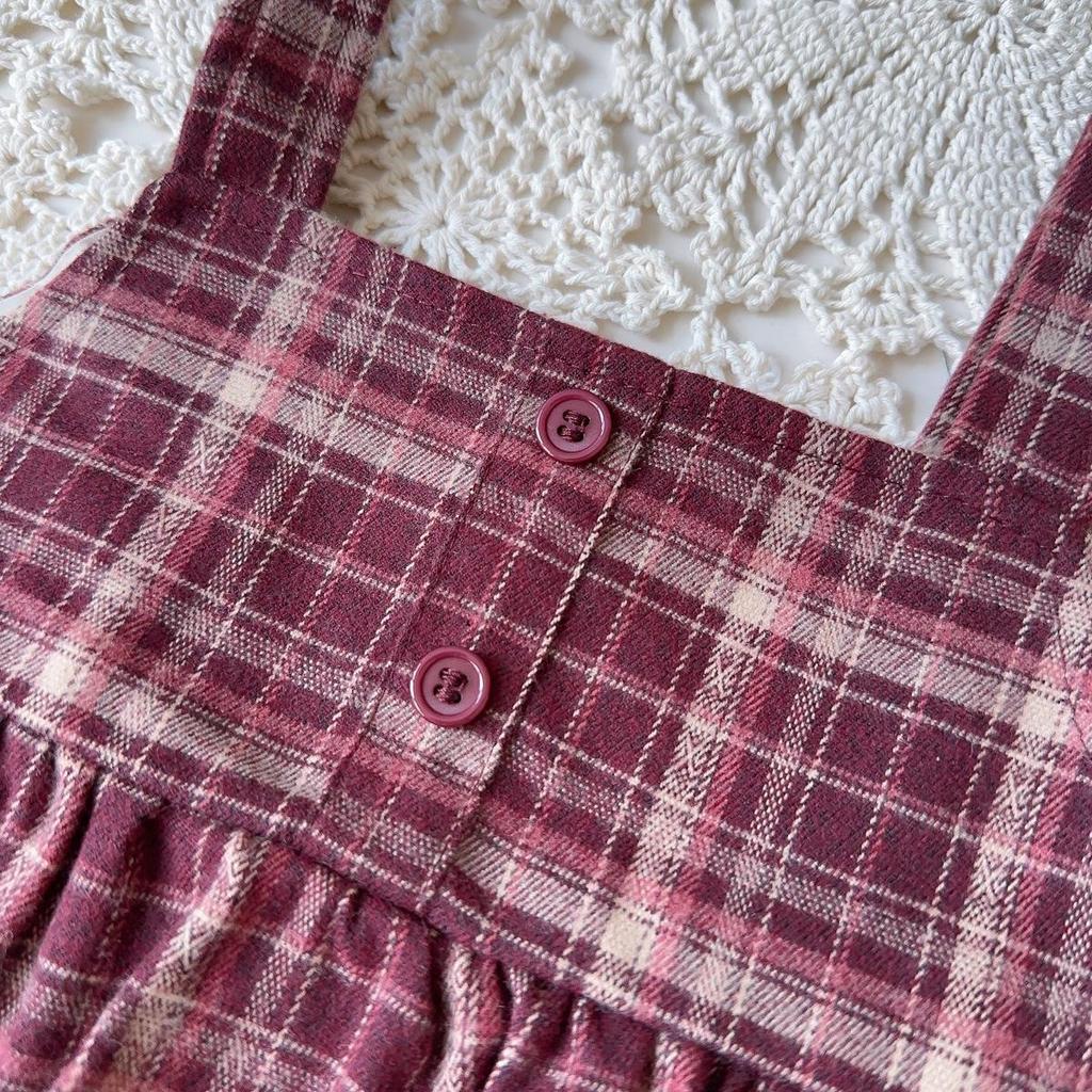 Girls' Retro Plaid Camisole Three-Piece Set - Spring/Autumn AQB027