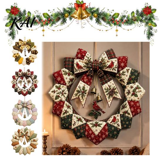Pastoral Style Home Decoration DIY Patchwork Garland Crafting Kit, Retro Floral Fabric Set with Bells Spring Seasonal Door Ornament And Simulated