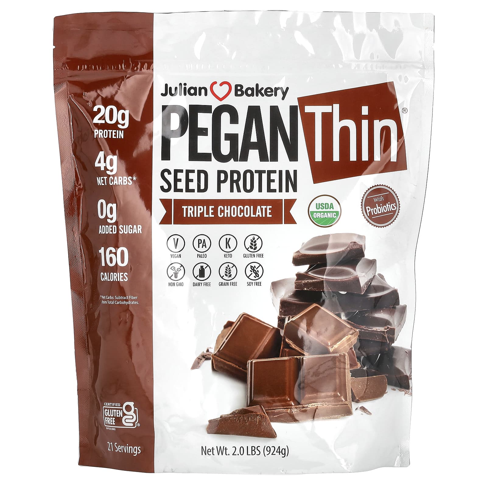 

Pegan Thin, Seed Protein, Triple Chocolate, 924G (2Lbs)