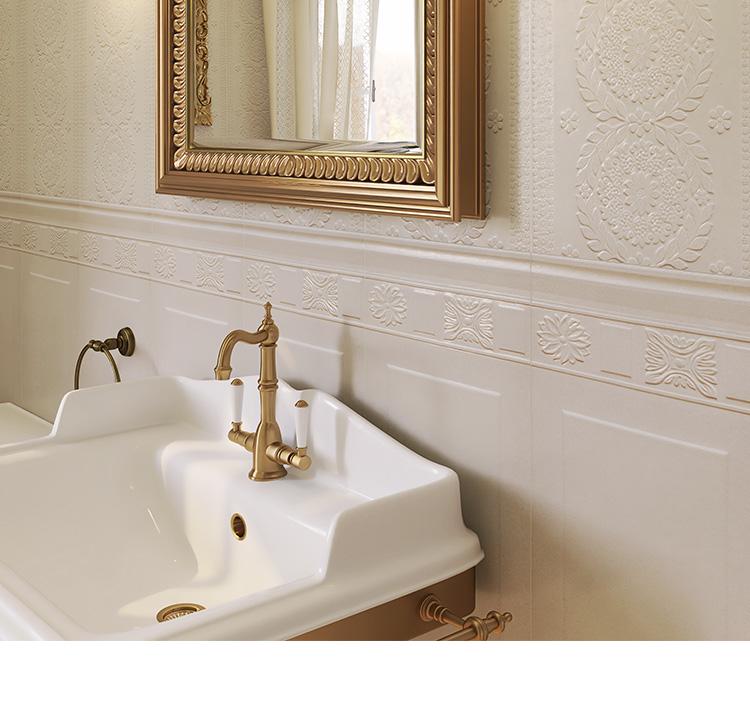 Krémové květinové retro dlaždice inspirované mořem, protiskluzové, na stěnu/podlahu do koupelny a kuchyně