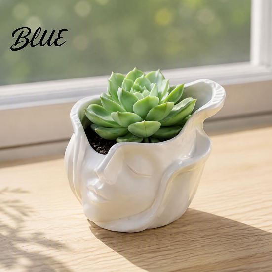 Head Shape Planter Pot Abstract Human Face Pot 3D Printed Decorative Flowerpot Succulents Plants Container for Home Office Balcony Decor Design