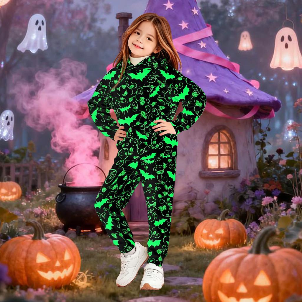 Kids Hoodie and Pants Set Halloween Print Pullover Sweatshirt for Boys Girls
