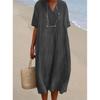 Summer Literary Vintage Cotton Linen Dress Female Short Sleeve Loose Casual Robe Women Solid Color Vestidos