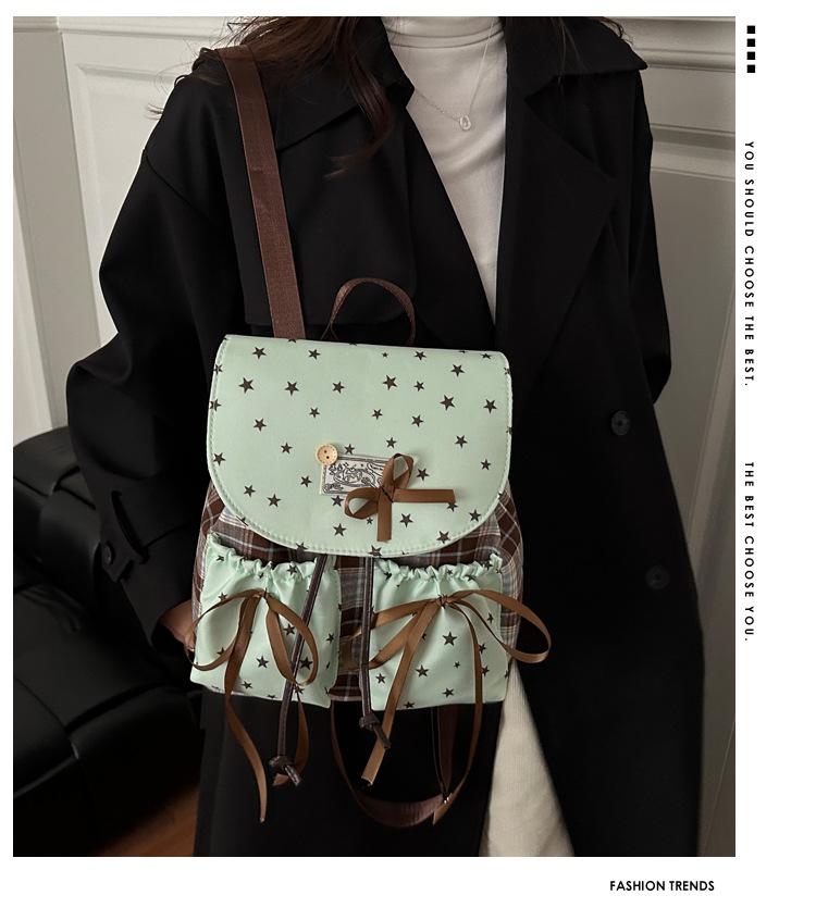 Schoolbag Mint Green Cute Bow Small Backpack Fashion Versatile Trend Simple Handheld Student Small Backpack Wholesale