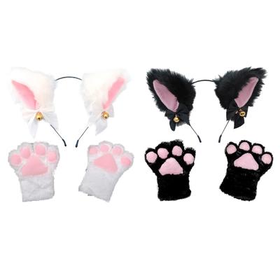 Cat Ears Headband and Furry Paws Gloves Halloween Party Costume Accessories